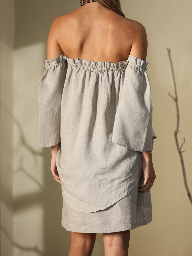 Bell sleeves strapless blouse in linen