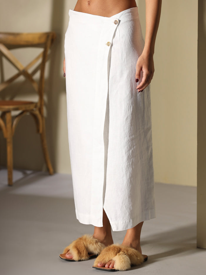 Crossed pencil skirt in linen