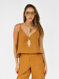 Top with straps and V-back in linen