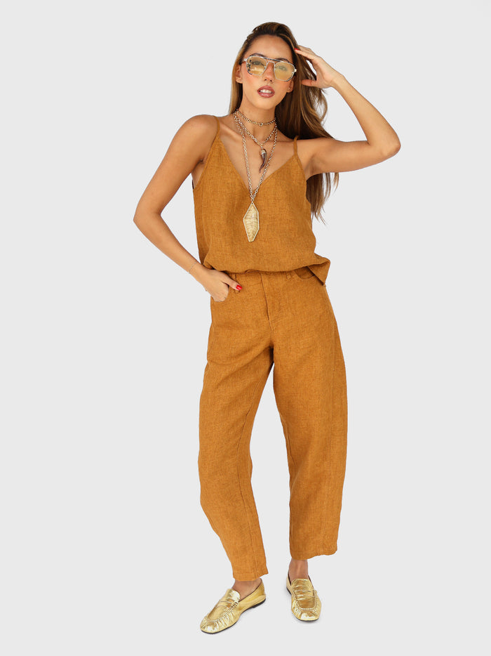 Top with straps and V-back in linen