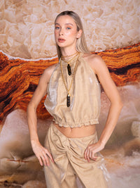 Short halter blouse in iridescent linen