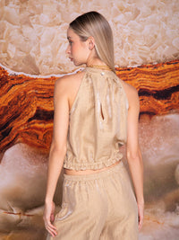 Short halter blouse in iridescent linen