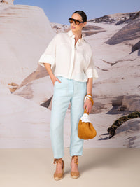 Loose shirt blouse with wide cuffs in linen