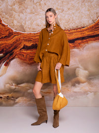 Nehru high-neck blouse in linen