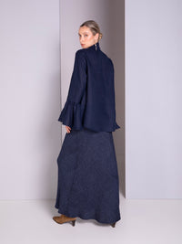 Long-sleeve blouse with keyhole detail in linen