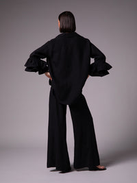 Oversized shirt with double ruffle in linen