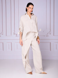 Wide-sleeve blouse with pleated cuffs in linen