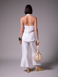 Halter blouse with front draping in linen