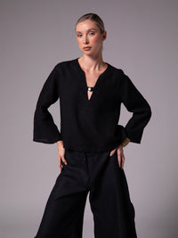 Flared-sleeve blouse in linen