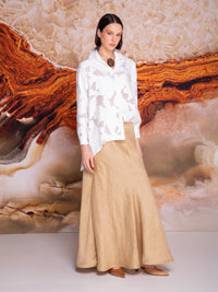 Oversized shirt with crossed back panel in linen