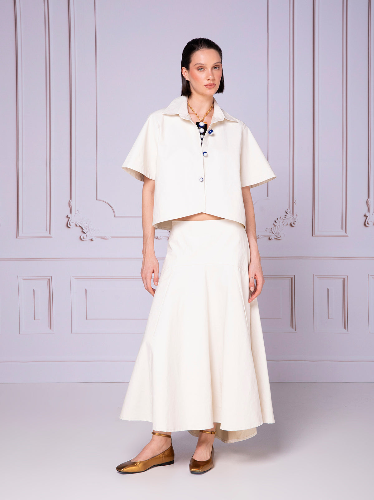 Asymmetrical shirt blouse in linen