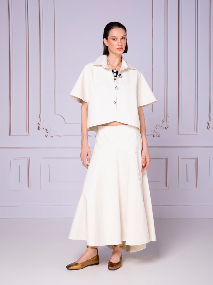 Asymmetrical shirt blouse in linen