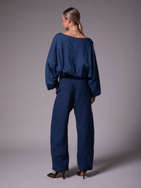 Cropped blouse with Japanese sleeves in linen