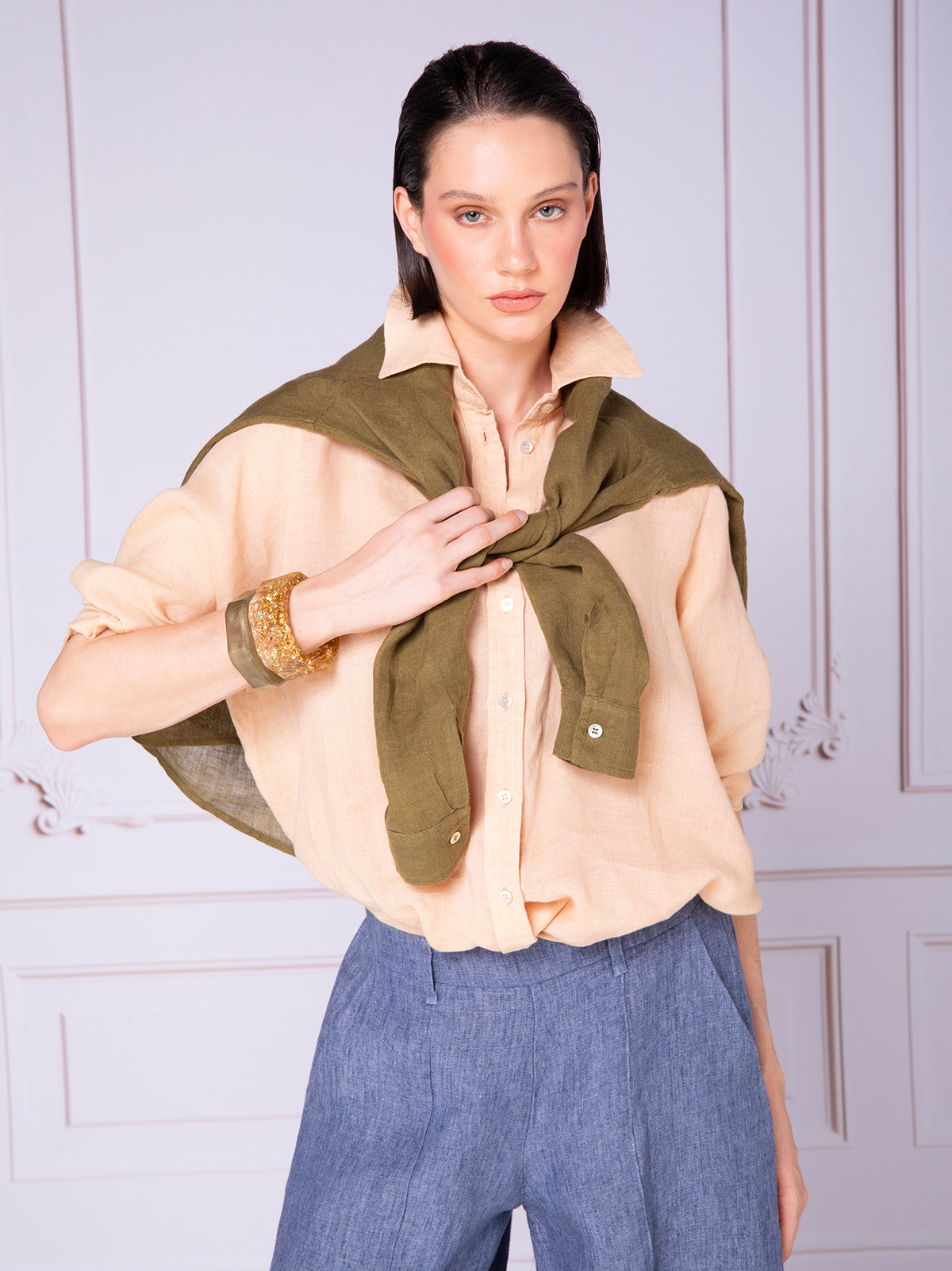 Women's long-sleeve shirt blouse in linen