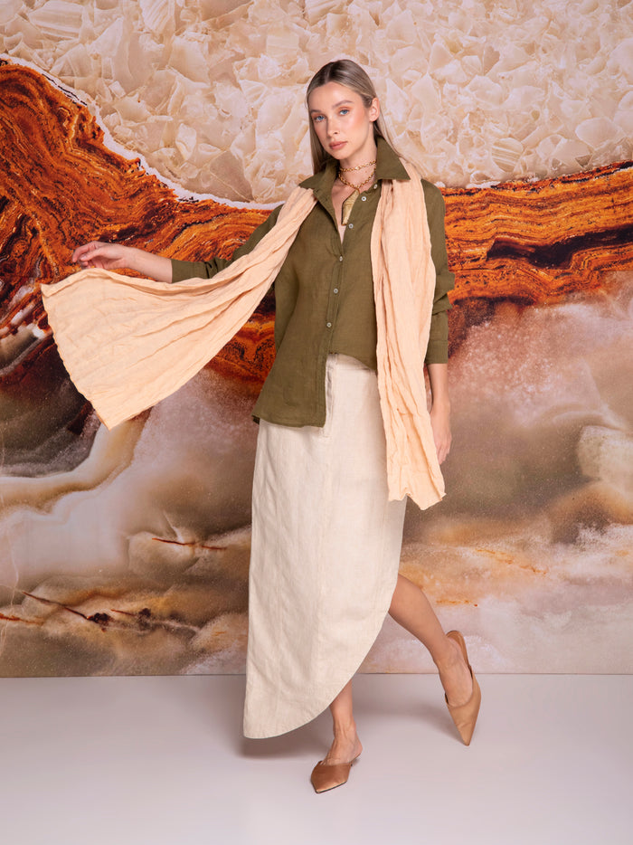 Women's long-sleeve shirt blouse in linen