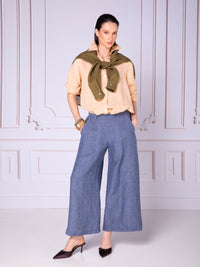 Women's long-sleeve shirt blouse in linen