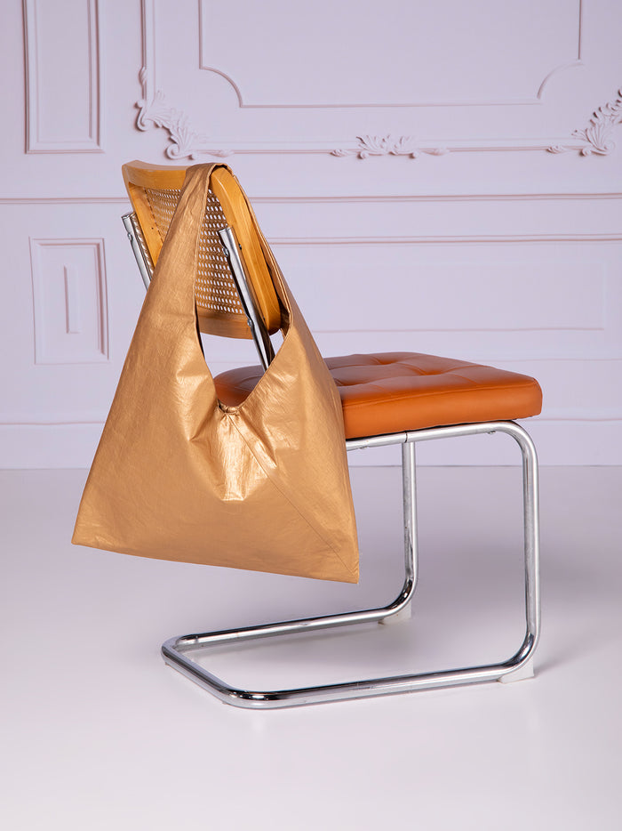 Origami-style bag in metallic linen