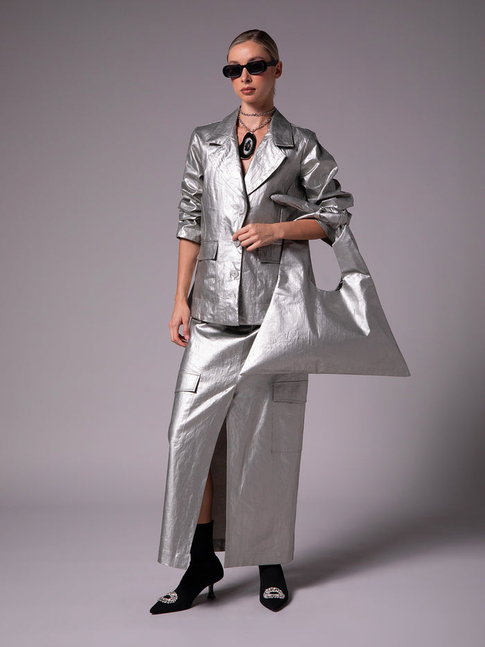 Bag with knot in metallic linen