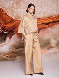 High-neck blouse with kimono sleeves in linen