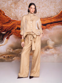 High-neck blouse with kimono sleeves in linen