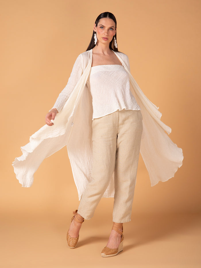 Long cover-up with slits in linen