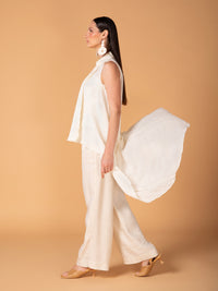 Long vest with collar in crinkled linen