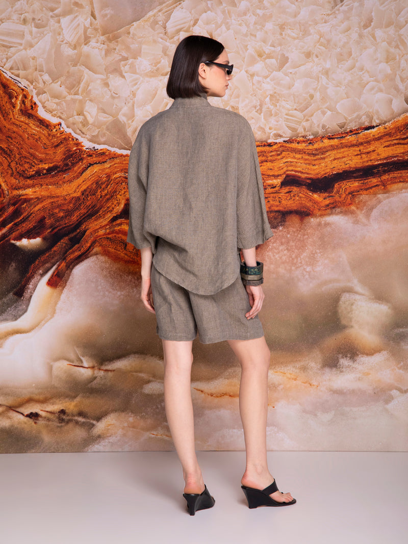 Nehru high-neck blouse in linen