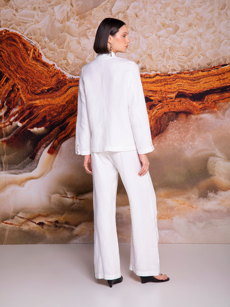 Jacket with Nehru collar and flap in linen