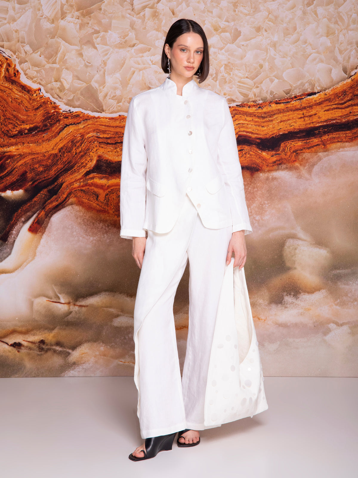 Jacket with Nehru collar and flap in linen