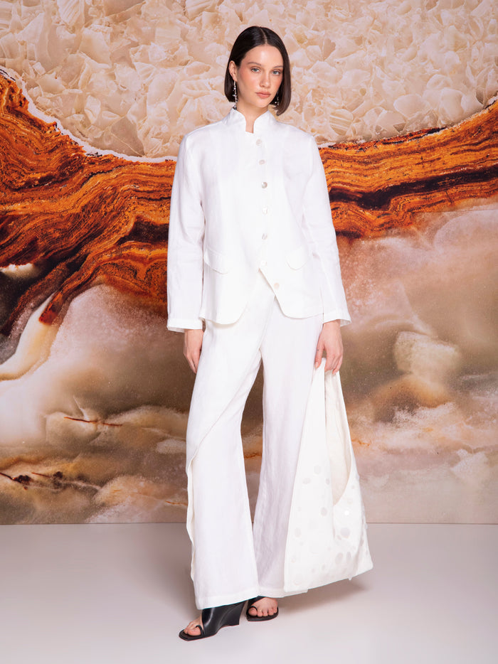 Jacket with Nehru collar and flap in linen