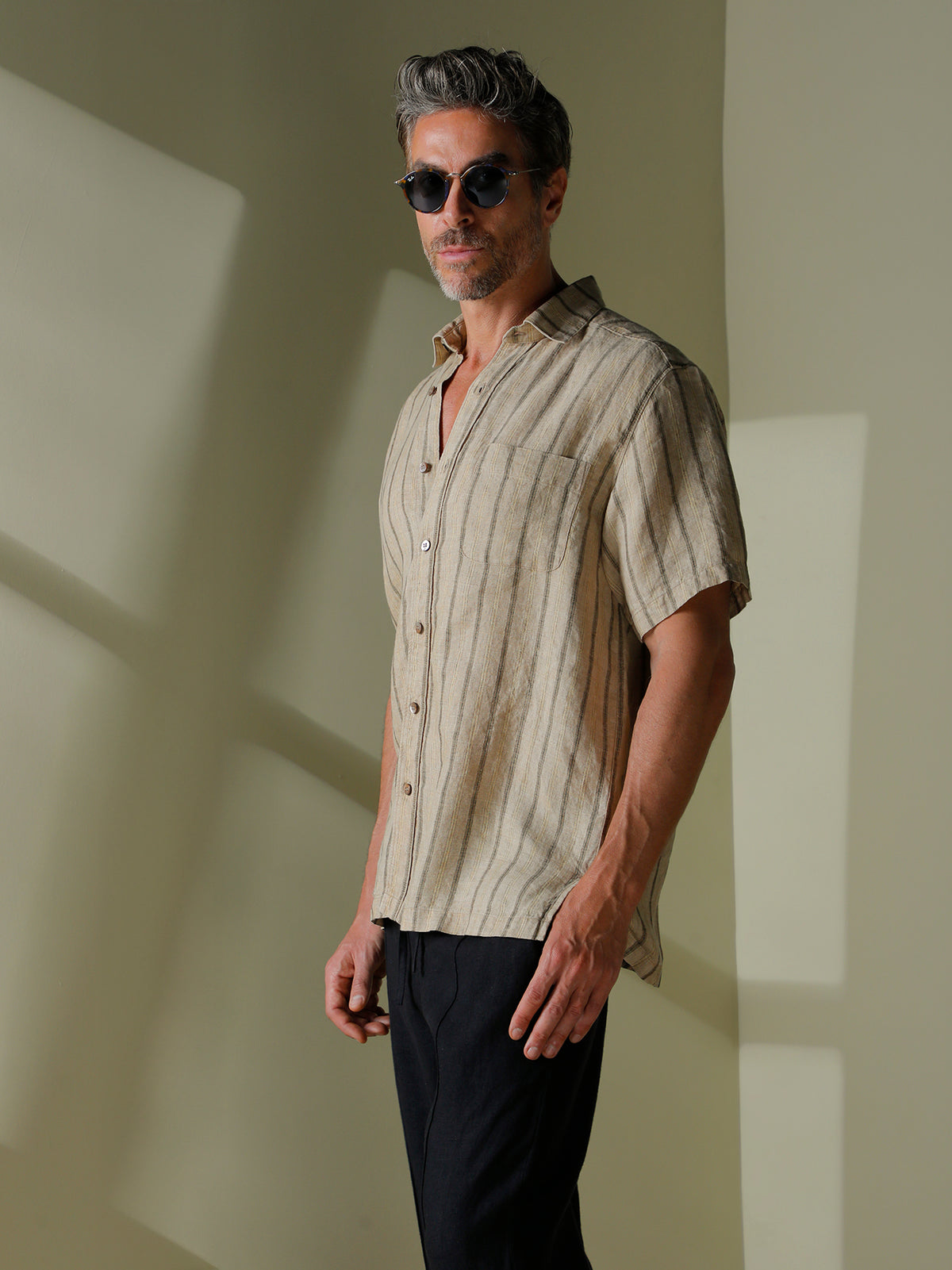 Short sleeve print shirt in linen