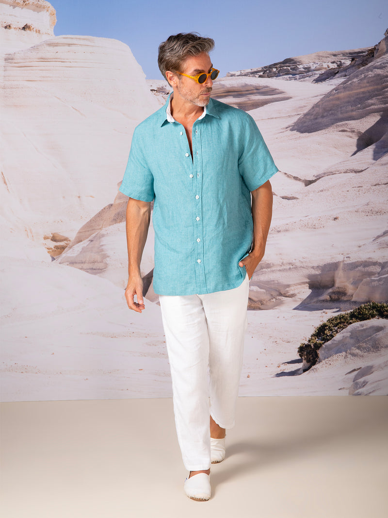 Shirt with contrasting collar in linen