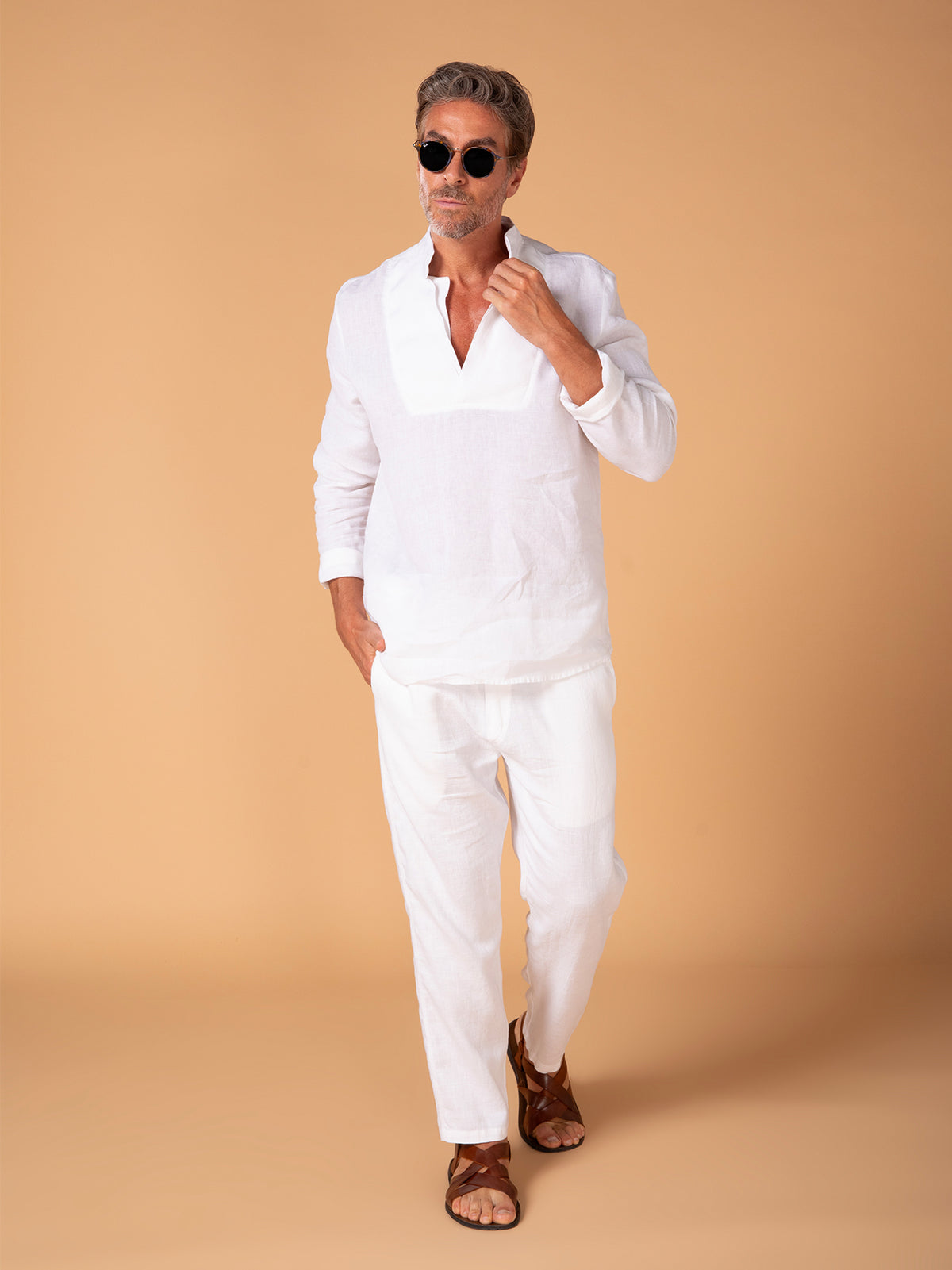 Shirt with double-sided collar in linen