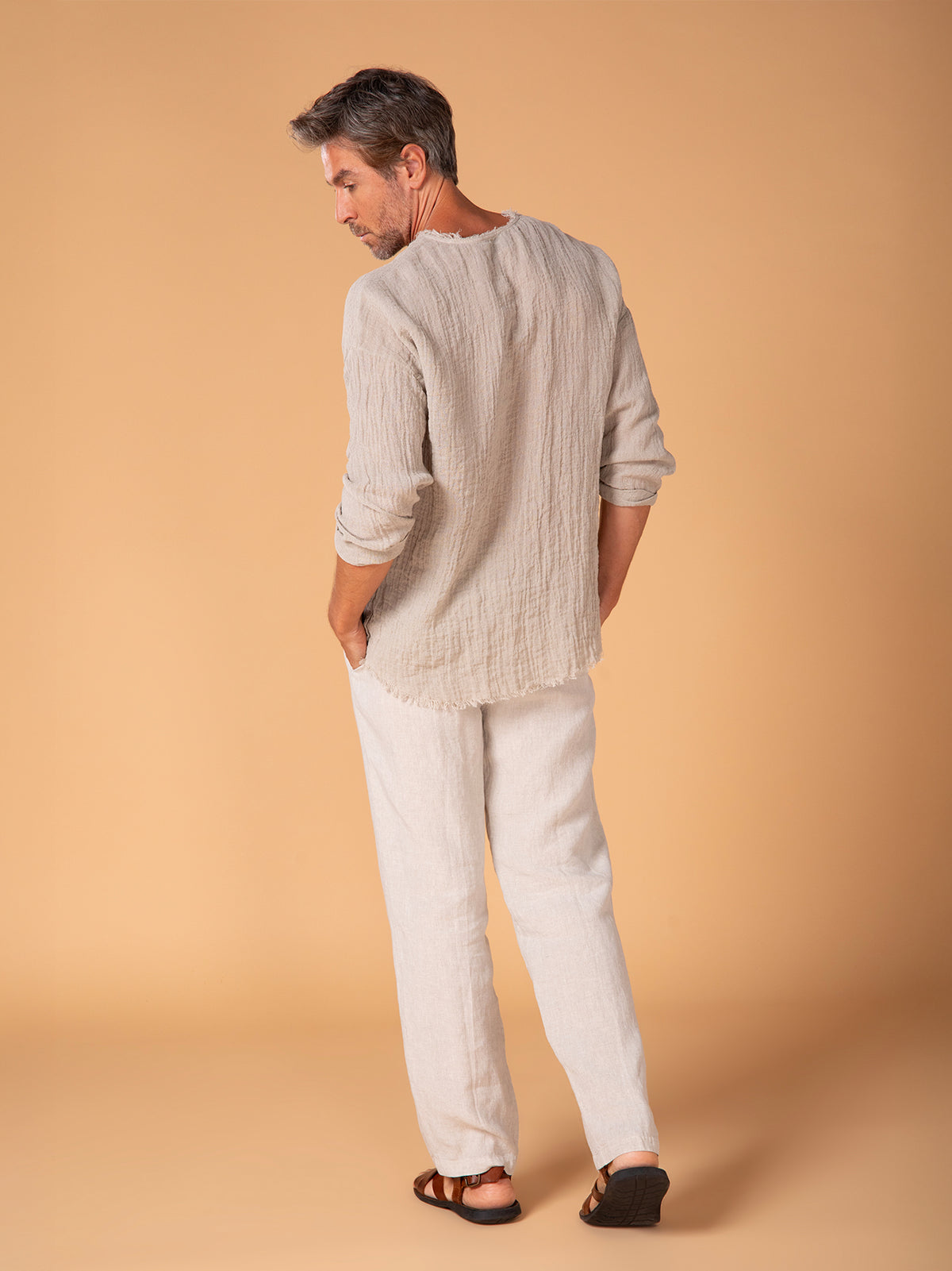 Men's long sleeve shirt in crinkled linen