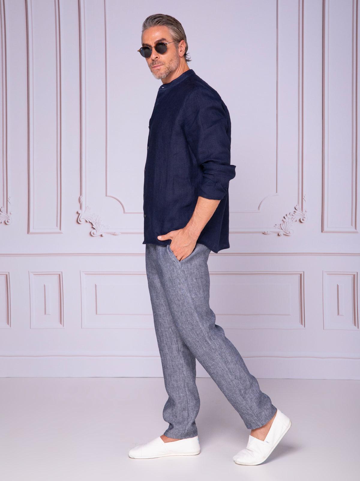 Men's shirt with Nehru collar in linen