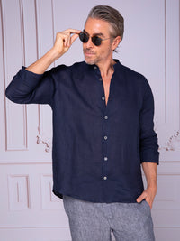 Men's shirt with Nehru collar in linen