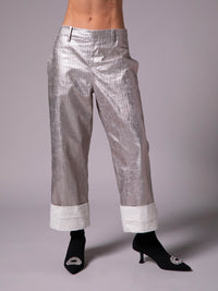 Cropped pants back patch pockets in metallic linen