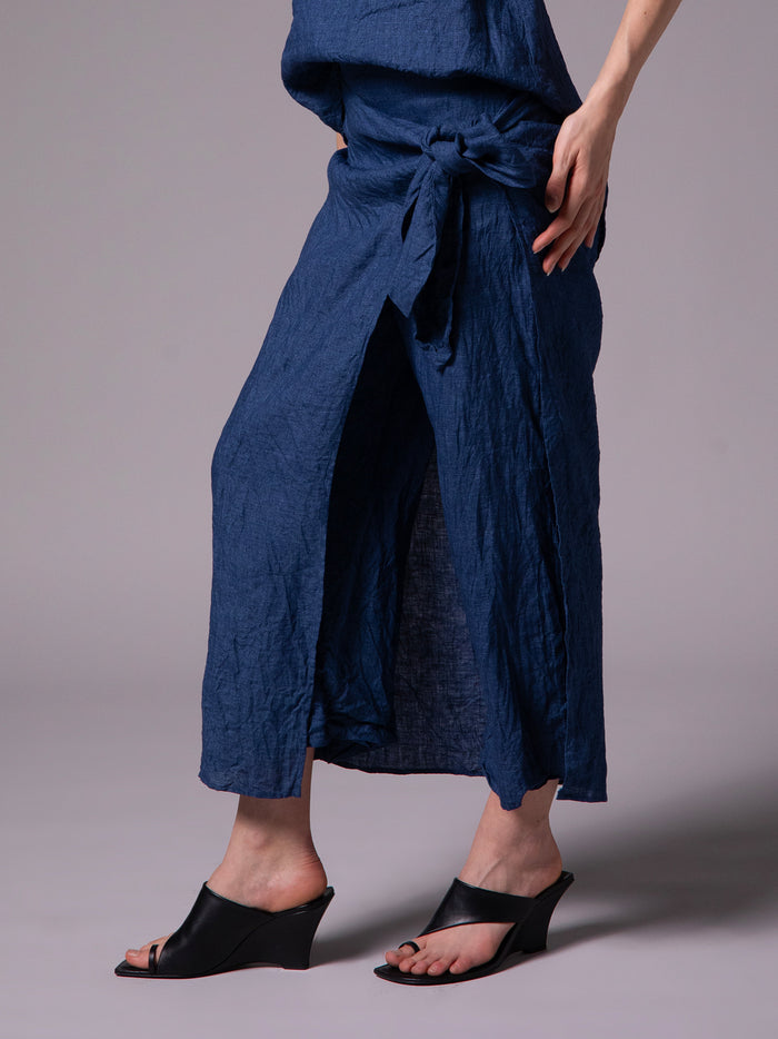 Straight-leg pants with doble sarong in linen