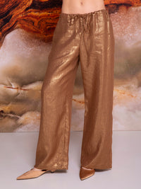 Women's trousers with hidden pockets in iridescent linen