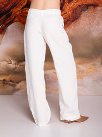 Wide leg pants with slanted pockets in linen