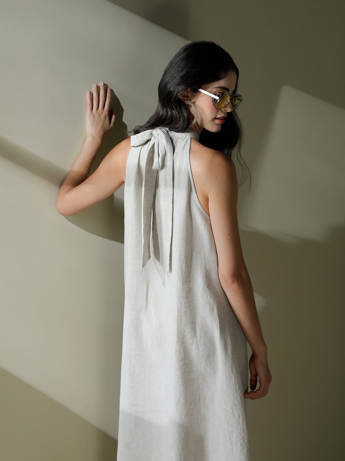 Halter dress with Nehru neckline in linen