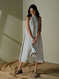 Halter dress with Nehru neckline in linen