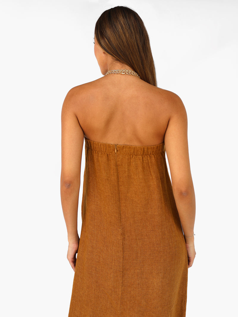 Strapless A-line dress in linen
