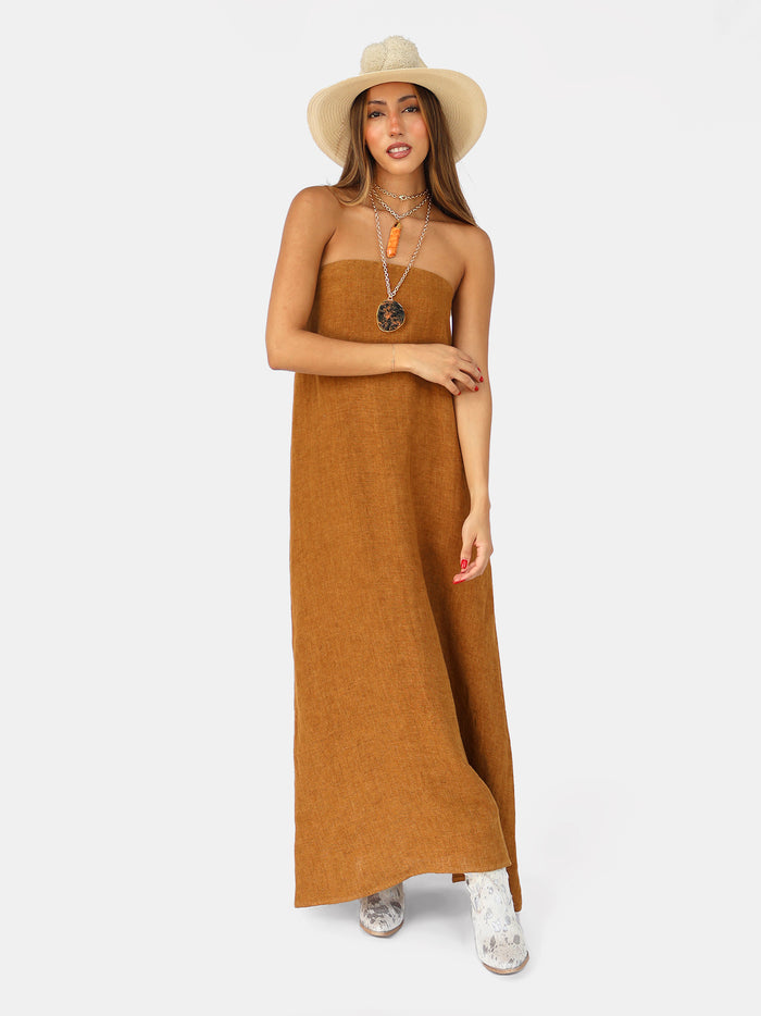 Strapless A-line dress in linen