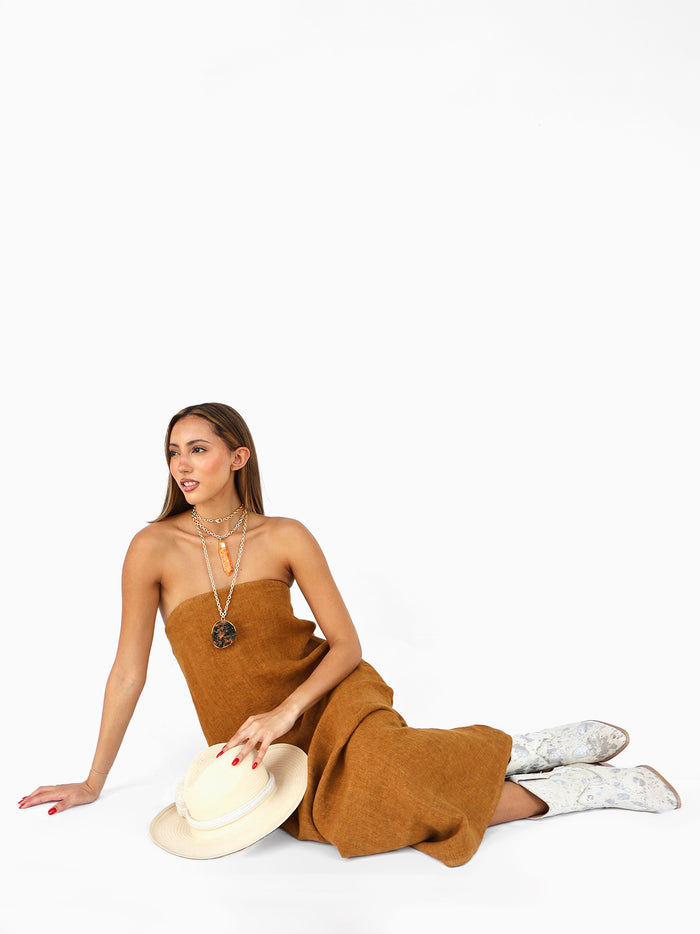 Strapless A-line dress in linen