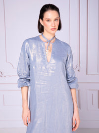 A-line dress with drawstrings in iridescent linen