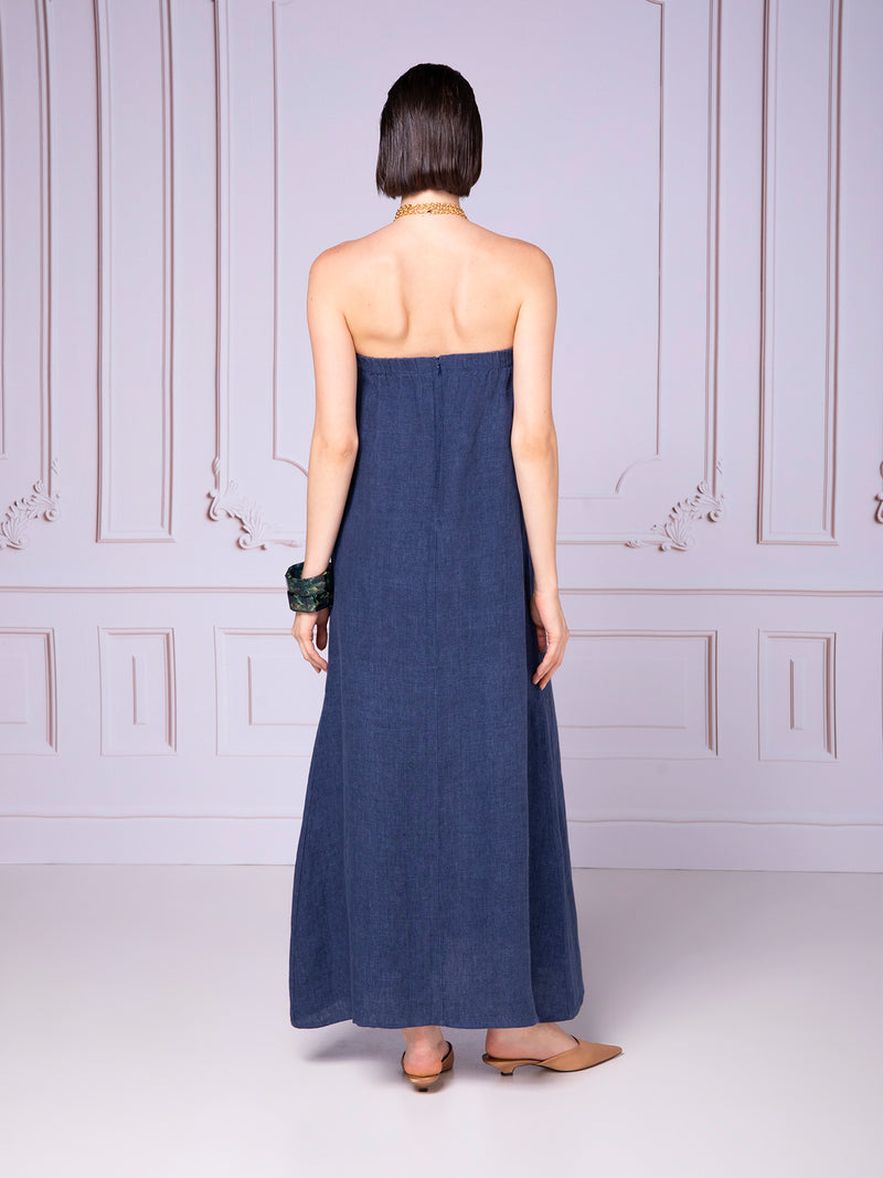 Strapless A-line dress in linen
