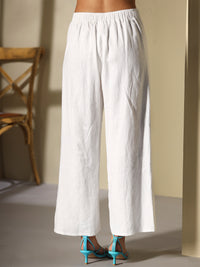 Straight leg pants with front slit in linen