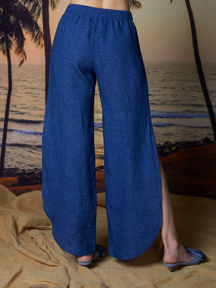 Pants with rounded hem in linen