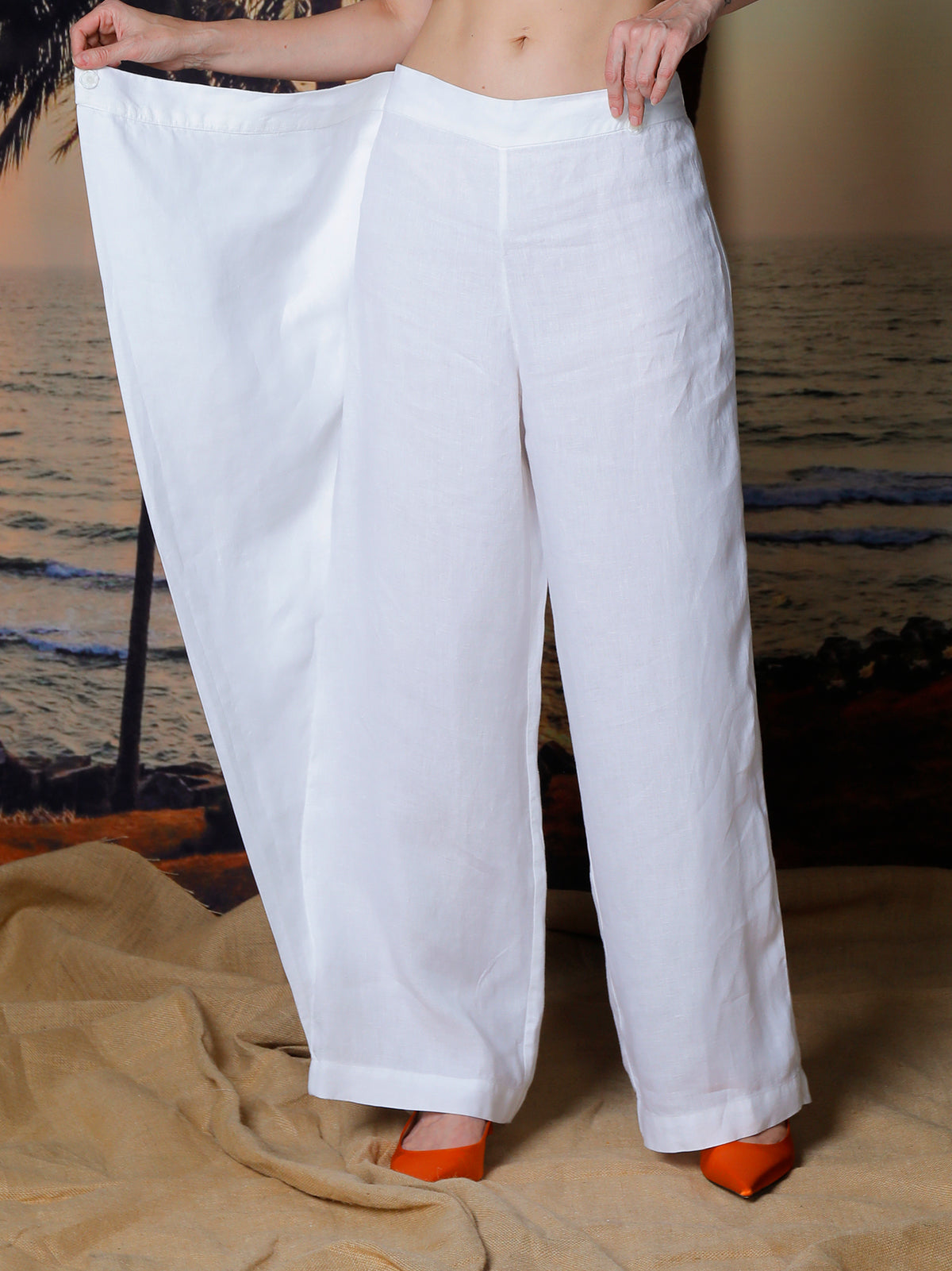 Pants with overskirt in linen